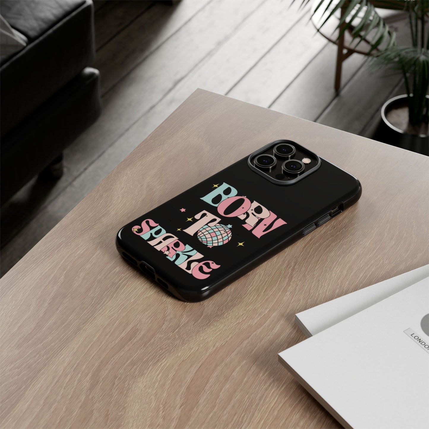 Born to Sparkle Phone Case — Retro Disco Glitter Typography with Disco Ball