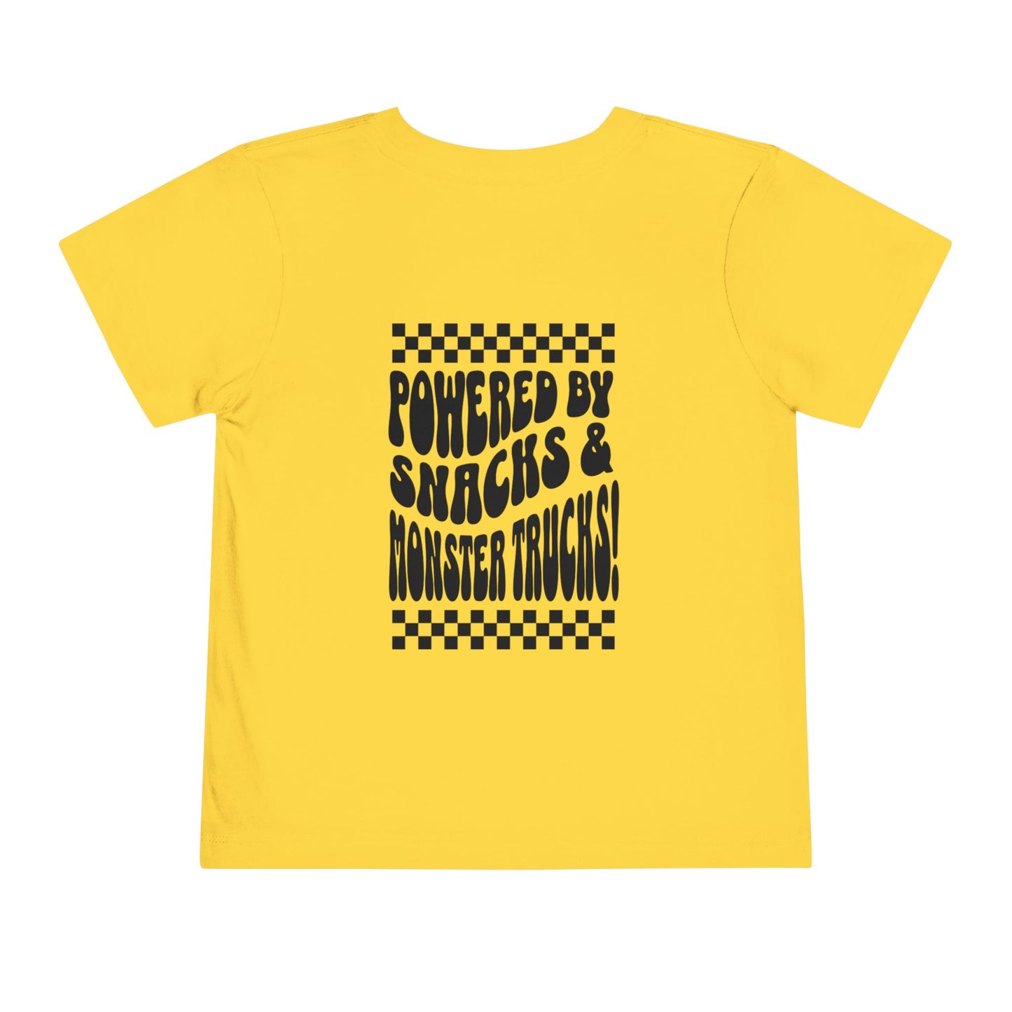 "Powered by Snacks & Monster Trucks" Checkerboard Smile Shirt