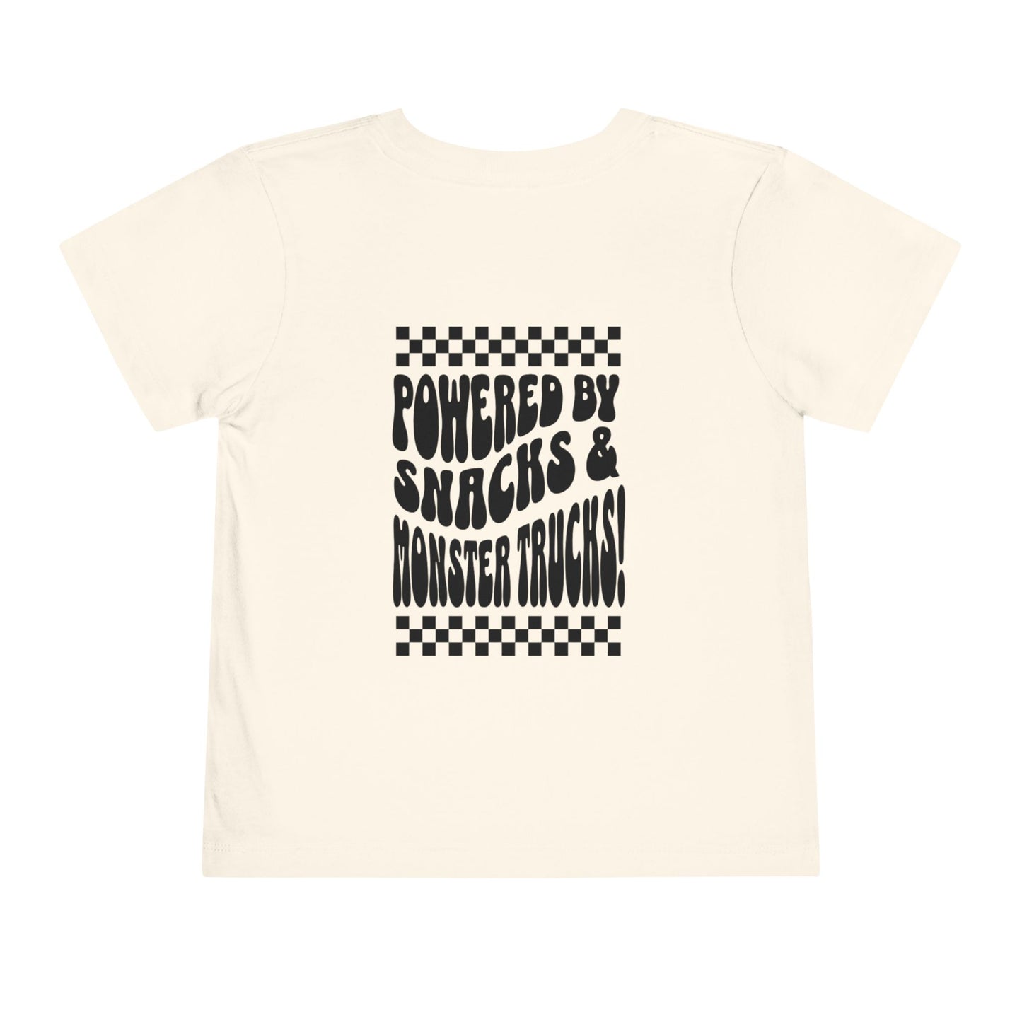 "Powered by Snacks & Monster Trucks" Checkerboard Smile Shirt