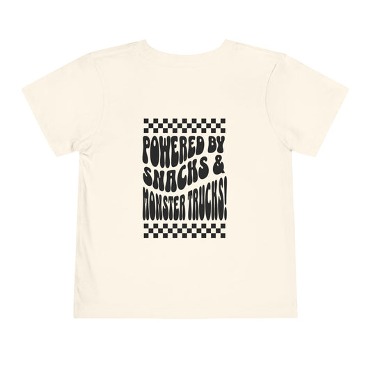 "Powered by Snacks & Monster Trucks" Checkerboard Smile Shirt